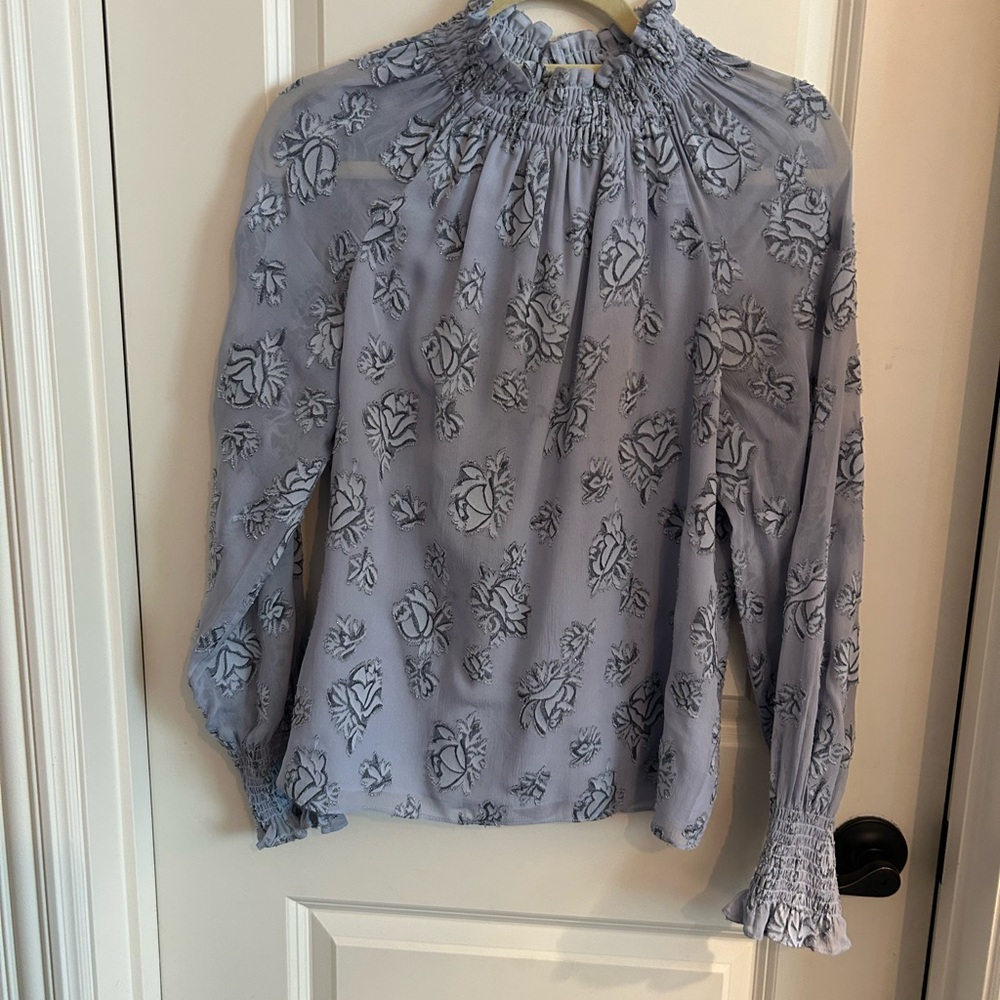 Rebecca Taylor lavender and black Floral Blouse-size 4 - Picture 9 of 11